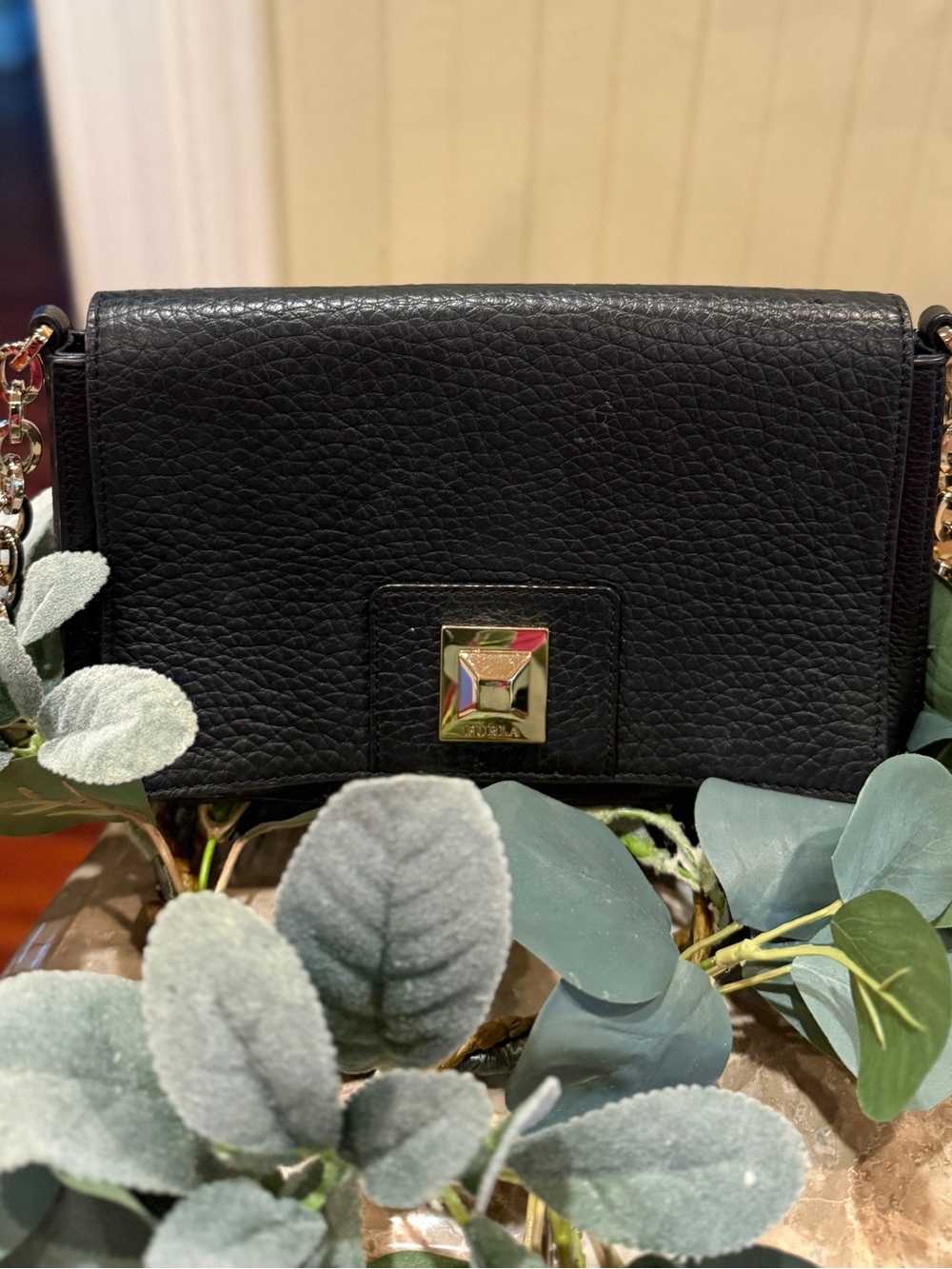 Furla Black Leather Crossbody Purse
